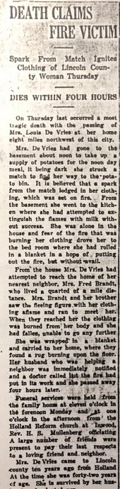Bericht in de lokale krant Canton, South Dakota april 1923